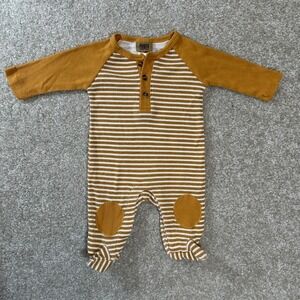 Mario‎ Lopez Baby Ribbed Striped Footed Romper 0-3 Months Mustard Brown